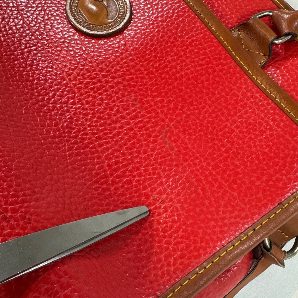 Vintage Dooney & Bourke All Weather Leather Satchel Handbag Red Tan Duck Fob